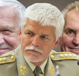 Prezident Petr Pavel mezi bývalými prezidenty Václavem Klausem a Milošem Zemanem, ilustrační foto k debatě o státních oslavách