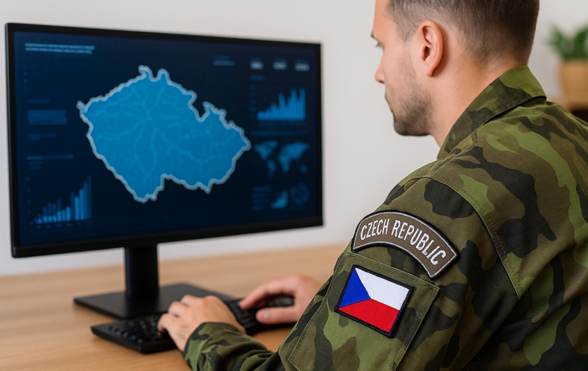 Český voják u monitoru s mapou ČR – armáda profiluje politiky během cvičení
