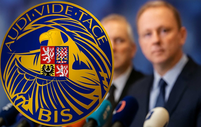 Ilustrační obrázek k tématu BIS ruská stopa nevyšla – logo BIS během tiskové konference