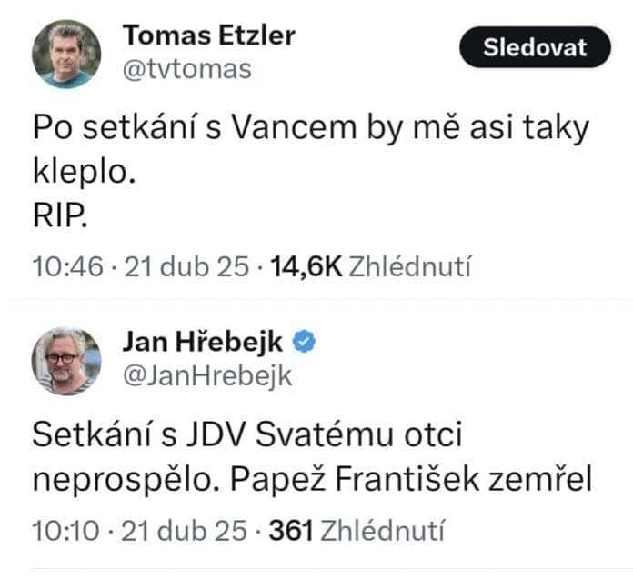 Reakce Hřebejka a Etzlera na smrt papeže