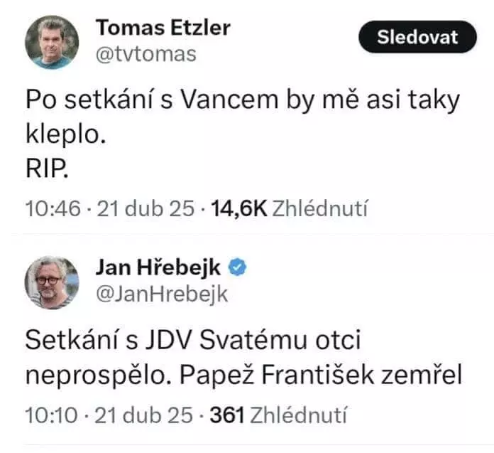 Reakce Hřebejka a Etzlera na smrt papeže