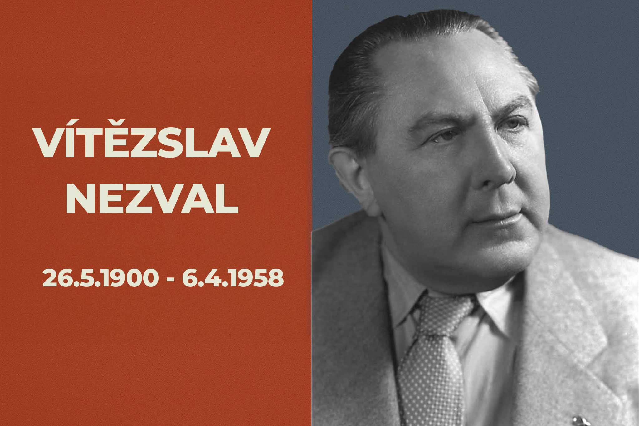 Vítězslav Nezval – portrét českého básníka s letopočty narození a úmrtí (1900–1958)