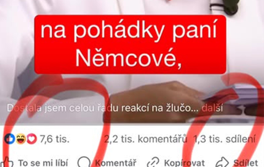 Facebookový příspěvek Kateřiny Konečné s 7 600 lajky a 1 300 sdíleními, který Zdechovský označil za podezřelý.