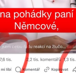 Facebookový příspěvek Kateřiny Konečné s 7 600 lajky a 1 300 sdíleními, který Zdechovský označil za podezřelý.