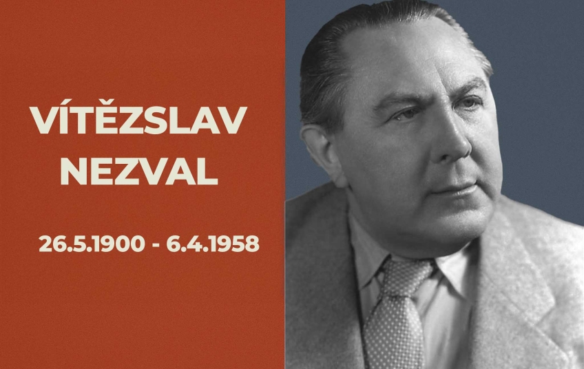 Vítězslav Nezval – portrét českého básníka s letopočty narození a úmrtí (1900–1958)