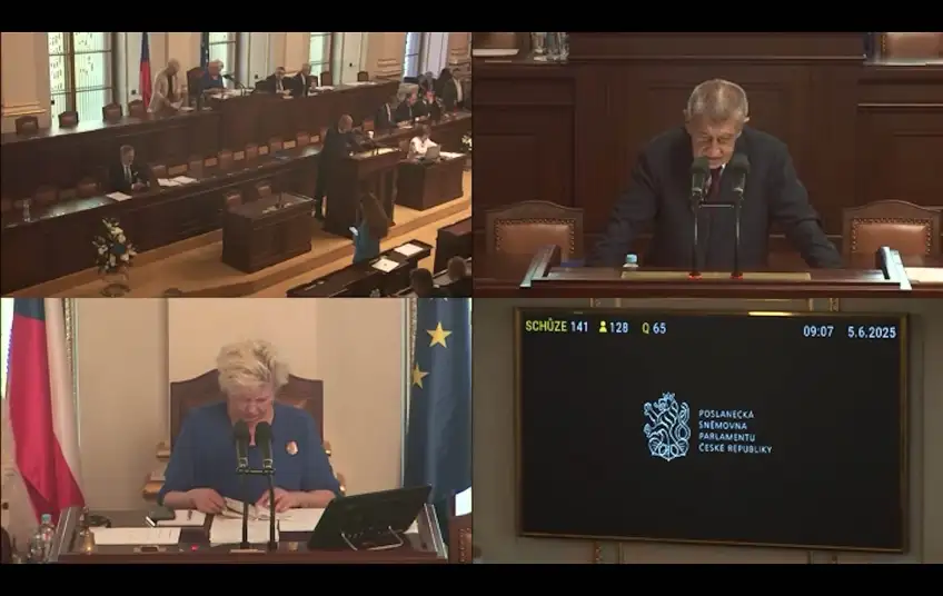 Bitcoinová aféra: Mimořádná schůze Poslanecké sněmovny, vystoupení Andreje Babiše, 5. června 2025.
