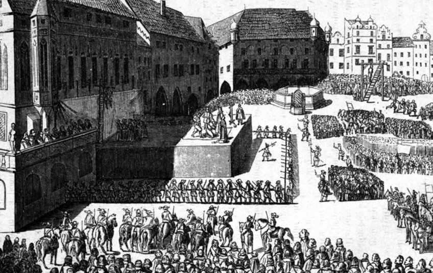 Poprava 27 českých pánů na Staroměstském náměstí, dobová ilustrace
