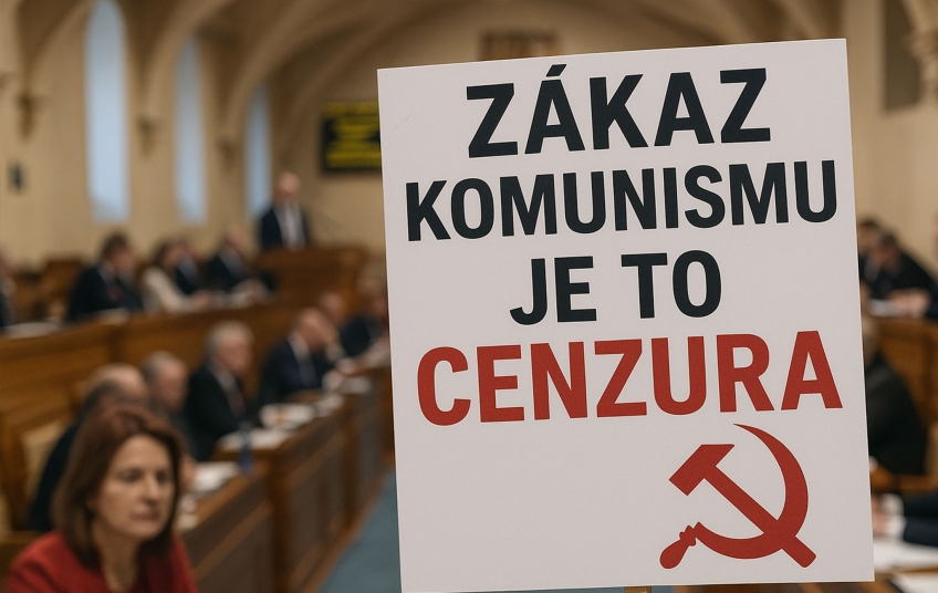 Zákaz komunismu je to cenzura‘ během protestu v českém Senátu proti schválení zákazu komunismu