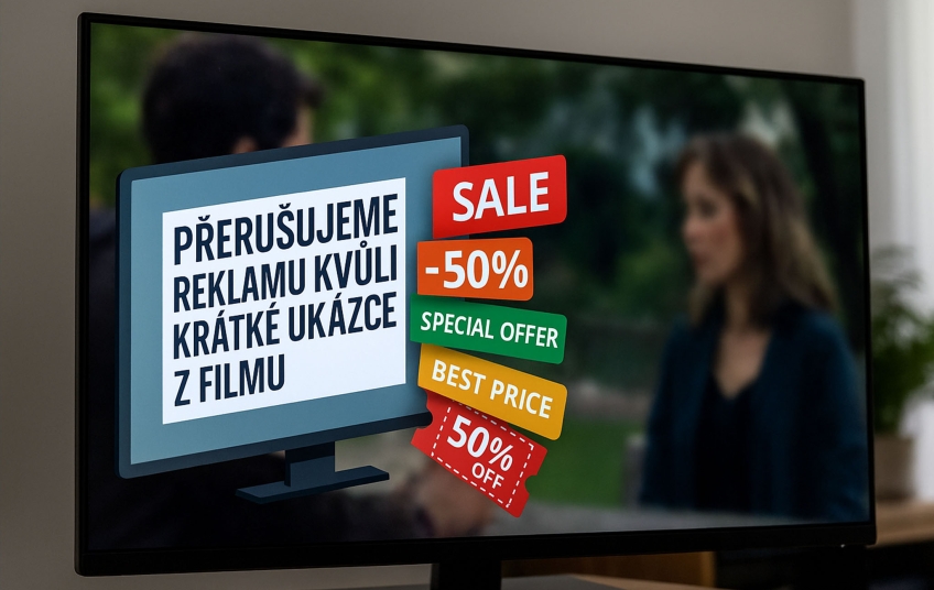 Reklamy bez přeskakování – televizní obrazovka přerušená filmem