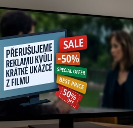 Reklamy bez přeskakování – televizní obrazovka přerušená filmem