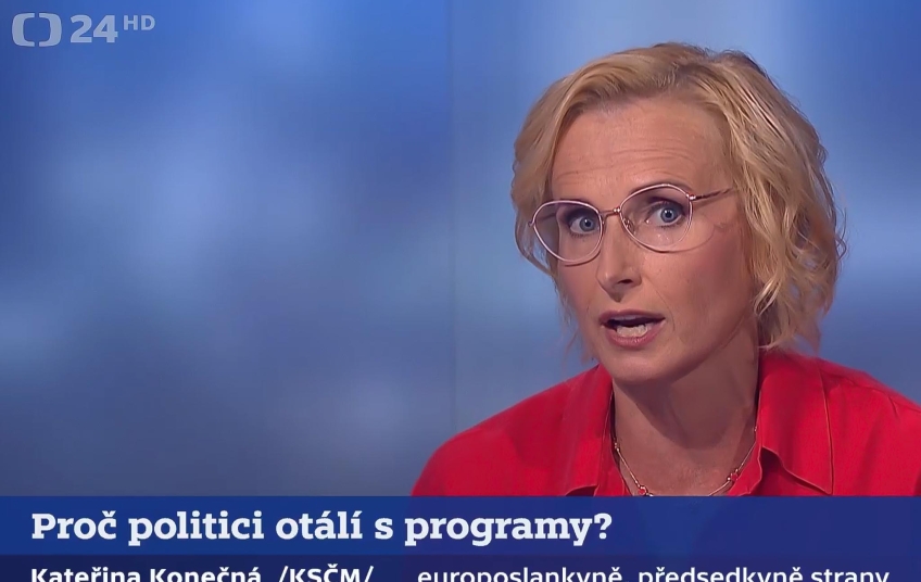 Předvolební debata – Kateřina Konečná v České televizi během srpnové diskuse 2025