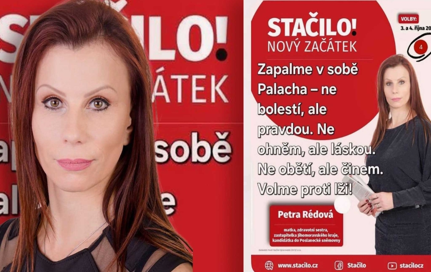 Petra Rédová s volebním sloganem o Palachovi: Zapalme v sobě Palacha – ne bolestí, ale pravdou. Ne ohněm, ale láskou. Ne obětí, ale činem.