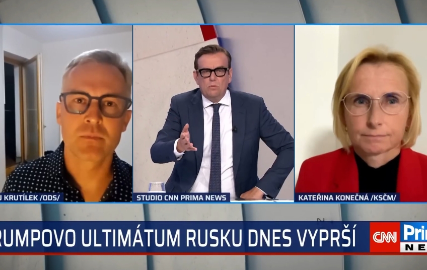 Zdroj: printscreen z pořadu Kateřina Konečná a Ondřej Krutílek v pořadu 360° na CNN Prima NEWS o Ukrajině a ETS2