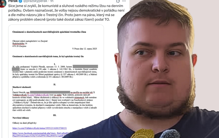 Vojtěch Pšenák před dokumentem trestního oznámení na Daniela Sterzíka kvůli údajnému šíření „poplašené zprávy