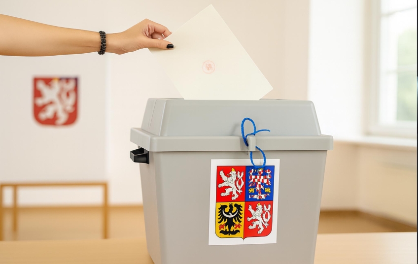 Volby do Poslanecké sněmovny – volič vhazuje hlasovací lístek do urny v kulturním domě