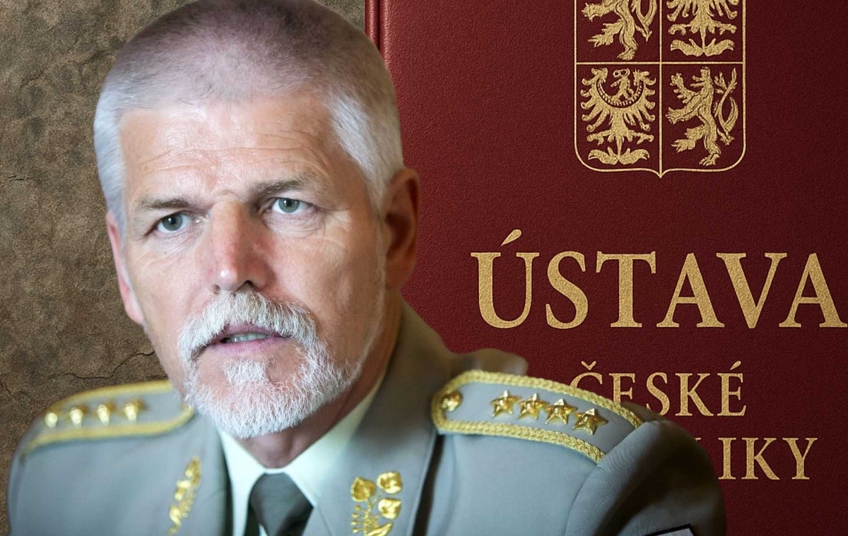Prezident Petr Pavel před knihou Ústava České republiky – symbol střetu o pravomoci hlavy státu