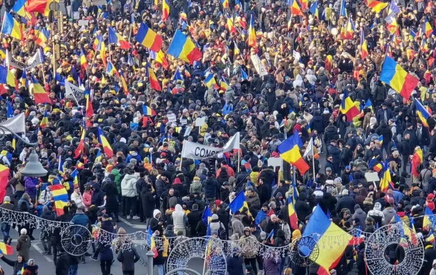 Protest v rumunské Bukurešti (1. března 2025)
